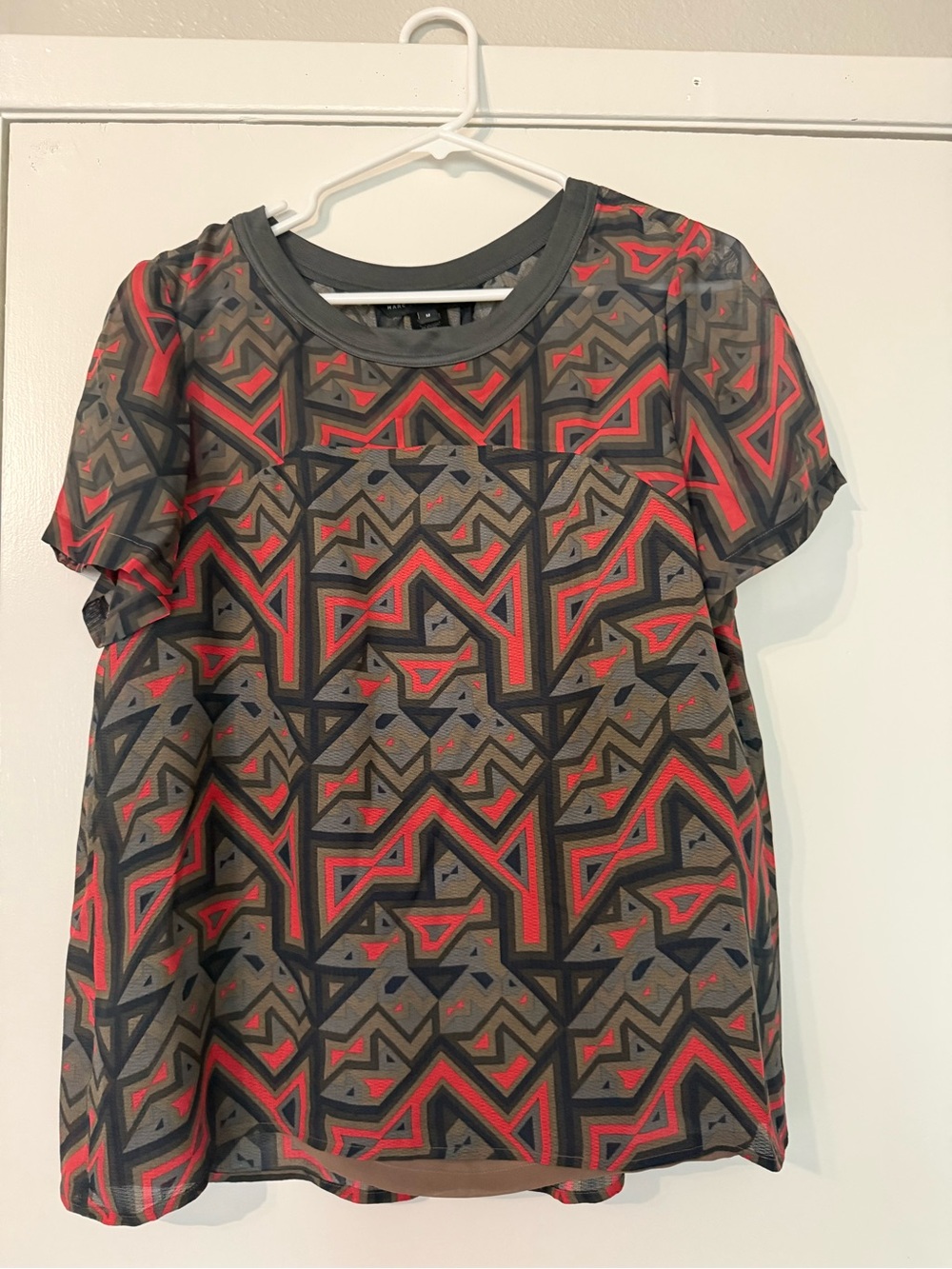 Marc By Marc Jacobs Geometric Print Short Sleeve Top in Red and Gray